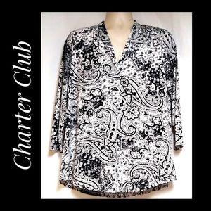 Charter Club Black and White Paisley Top Size L
